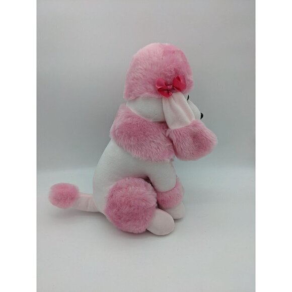 Kelly toy pink white poodle dog plush 15" sitting pink bows - Picture 8 of 11